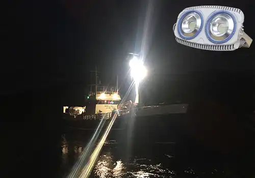 How do LED flood lights improve maritime safety and security?